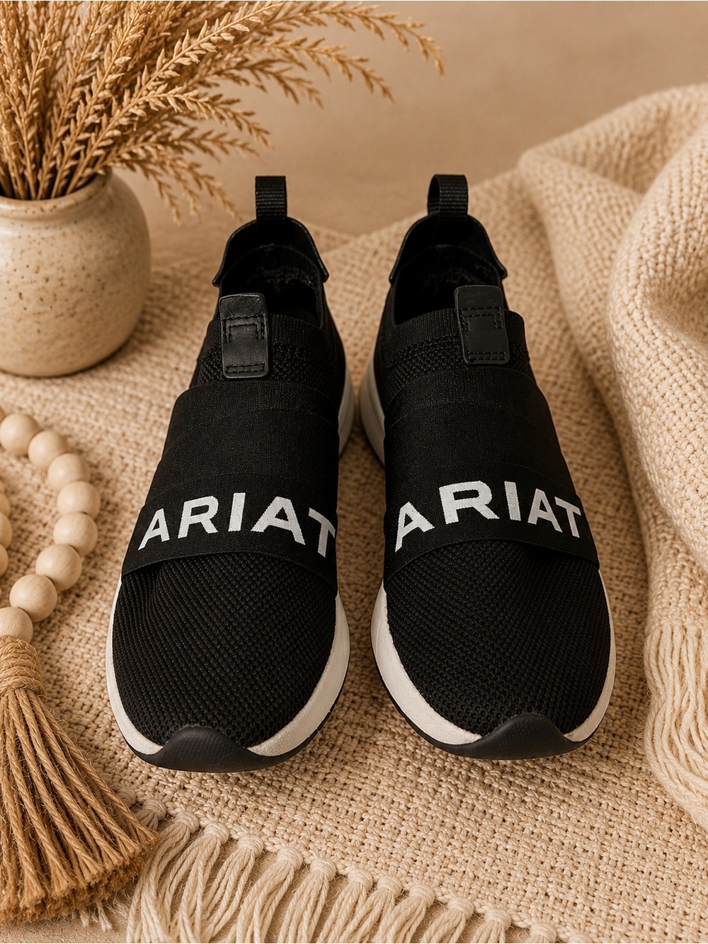 Ariat Black Slip-On Knit Sneakers with White Soles
